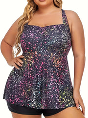  Splash Print Crisscross Back Tankini Set
