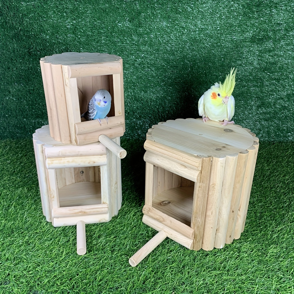 Solid Wooden Bird Cage with Standing Rod for Parrots