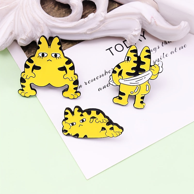 Cartoon Yellow Long Eared Cat Striped Tiger Brooch
