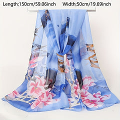 Vintage Flower Scarf Thin Silk Shawl Sunscreen Windproof Head Wrap