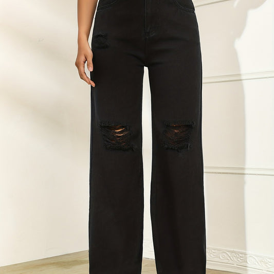 Distressed High Rise Wide Leg Jeans for Women