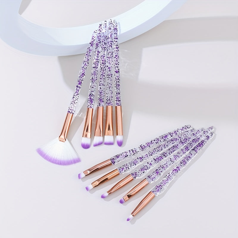 10pcs Crystal Glitter Makeup Brush Set Eye Shadow Eyebrow Blending Power