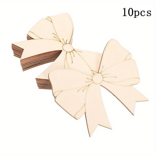 10pcs Bowknot Shaped Wooden Cutouts Wood Ornament for Crafts Projects