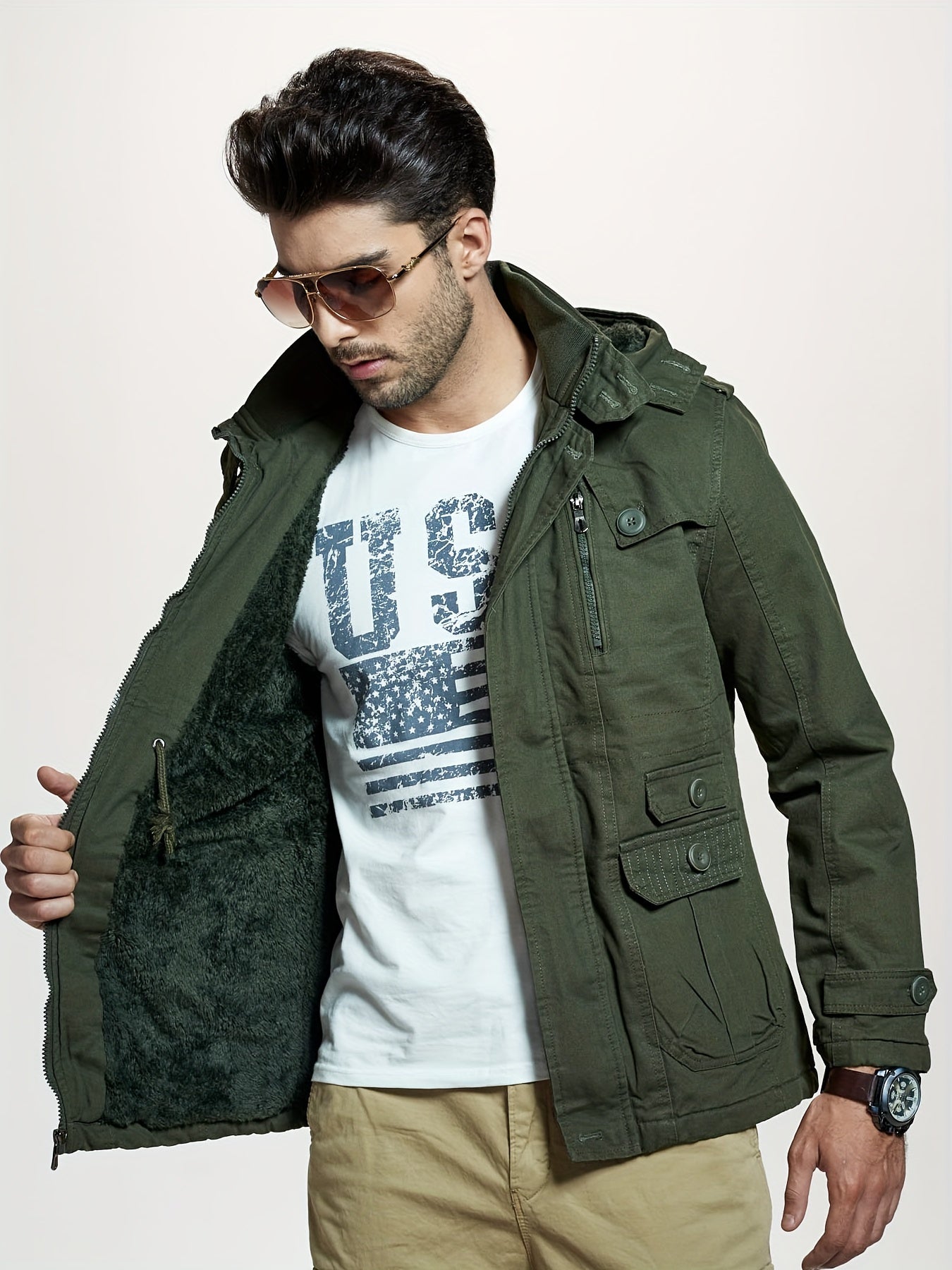 Men's Softshell Hooded Windbreaker Jacket with Pockets