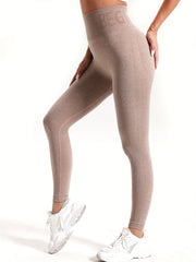 Letter Pattern Waist Sports Leggings High Stretch Running Yoga Tight Pants
