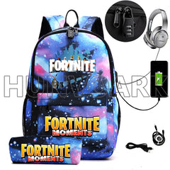 2PCS USB Charging School Backpack Games Unisex Teenager Travel Mochilas