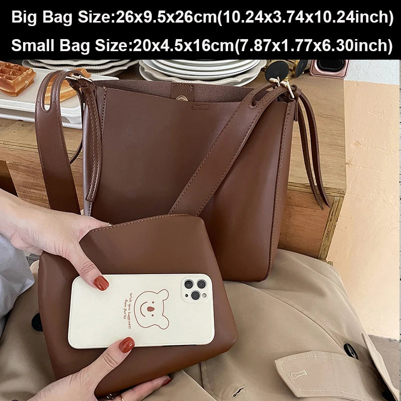 2PCS/Set Women Handbag Shoulder Bags PU Leather Female Woman