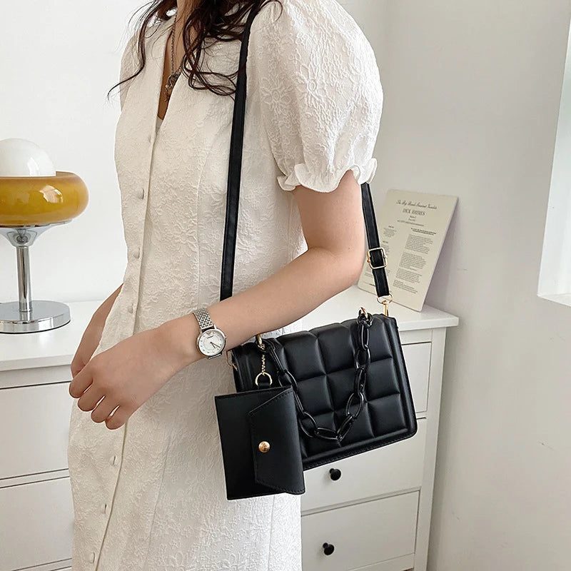 2PCS Women Handbag Diamond Lattice Pattern Composite Bags PU Leather
