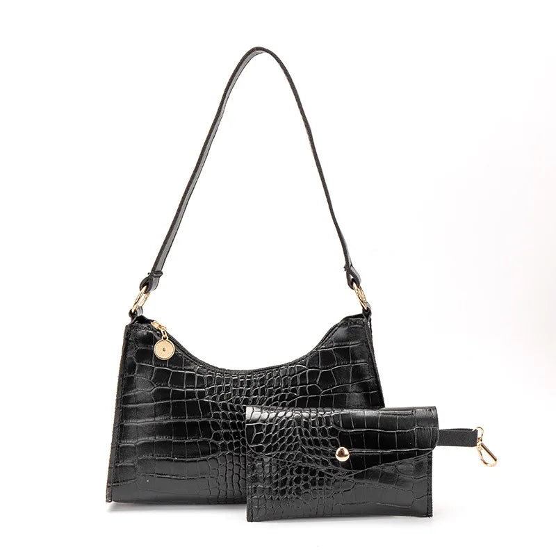 2Pcs Women Underarm Shoulder Bag Leather Totes Solid Messenger Bags