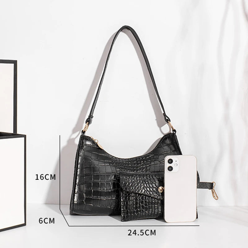 2Pcs Women Underarm Shoulder Bag Leather Totes Solid Messenger Bags