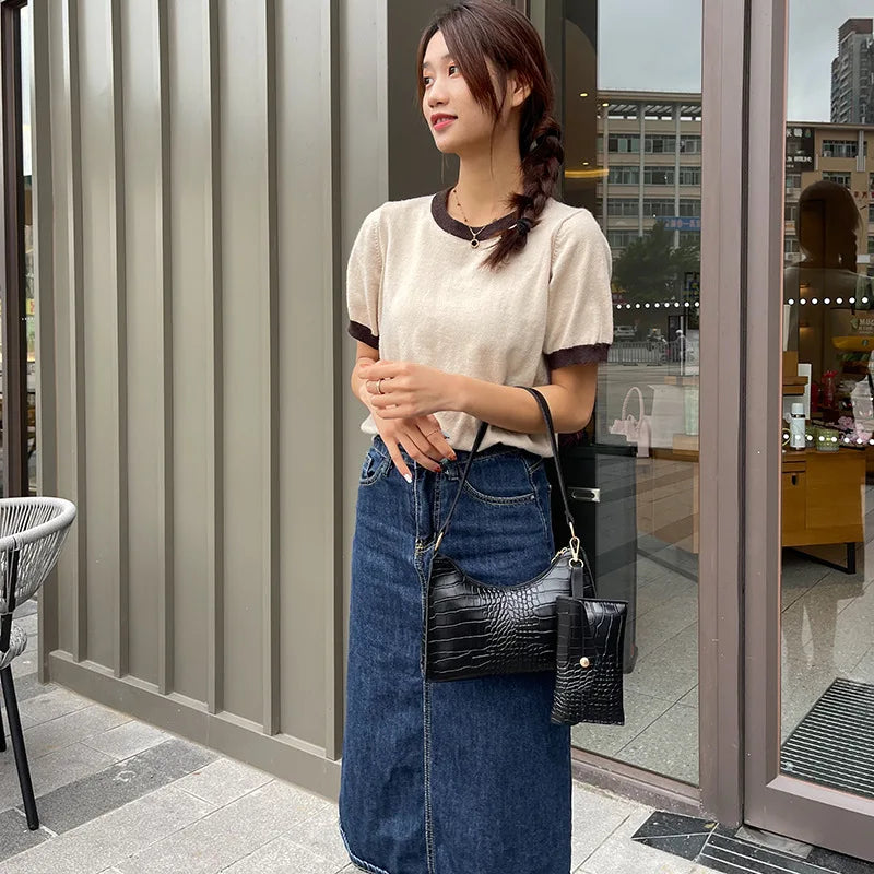 2Pcs Women Underarm Shoulder Bag Leather Totes Solid Messenger Bags