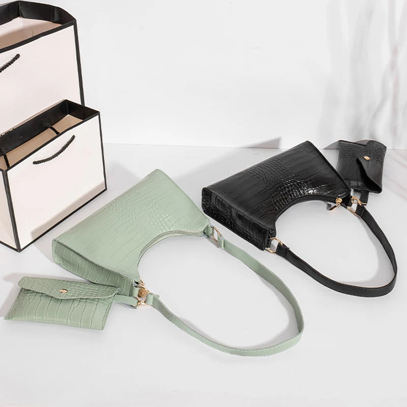 2Pcs Women Underarm Shoulder Bag Leather Totes Solid Messenger Bags