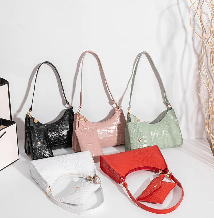 2Pcs Women Leather Totes Messenger Bags Set Solid Shoulder Bags