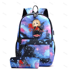 2Pcs/set Anti-Theft Backpack School Bookbag with Pencil Case USB Charging