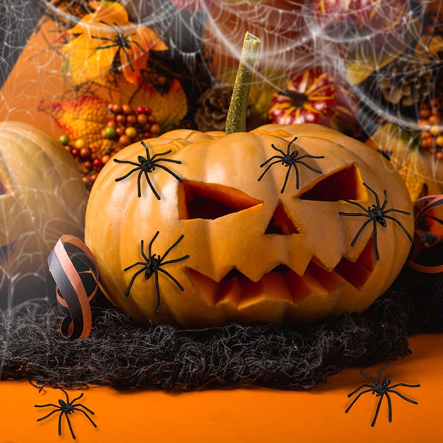 100pcs Halloween Spooky Plastic Spiders Scary Toy Kids Party Decor