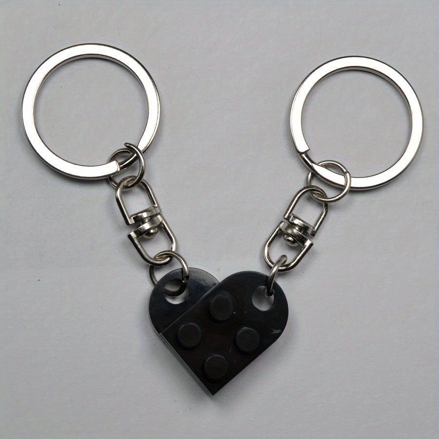 Love Heart Brick Keychain Set For Couples Friendship Heart KeyRing