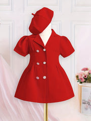 2pcs Baby Girls Short Sleeve Tunic Dress & Beret Set