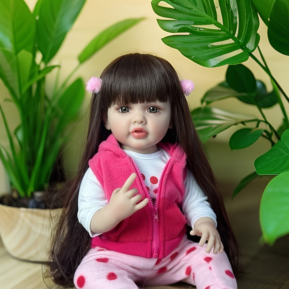 55" Soft Vinyl Reborn Doll Long Straight Wig Pink Outfit & Accessories