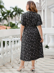  Ditsy Floral Print Butterfly Sleeve Maxi Dress