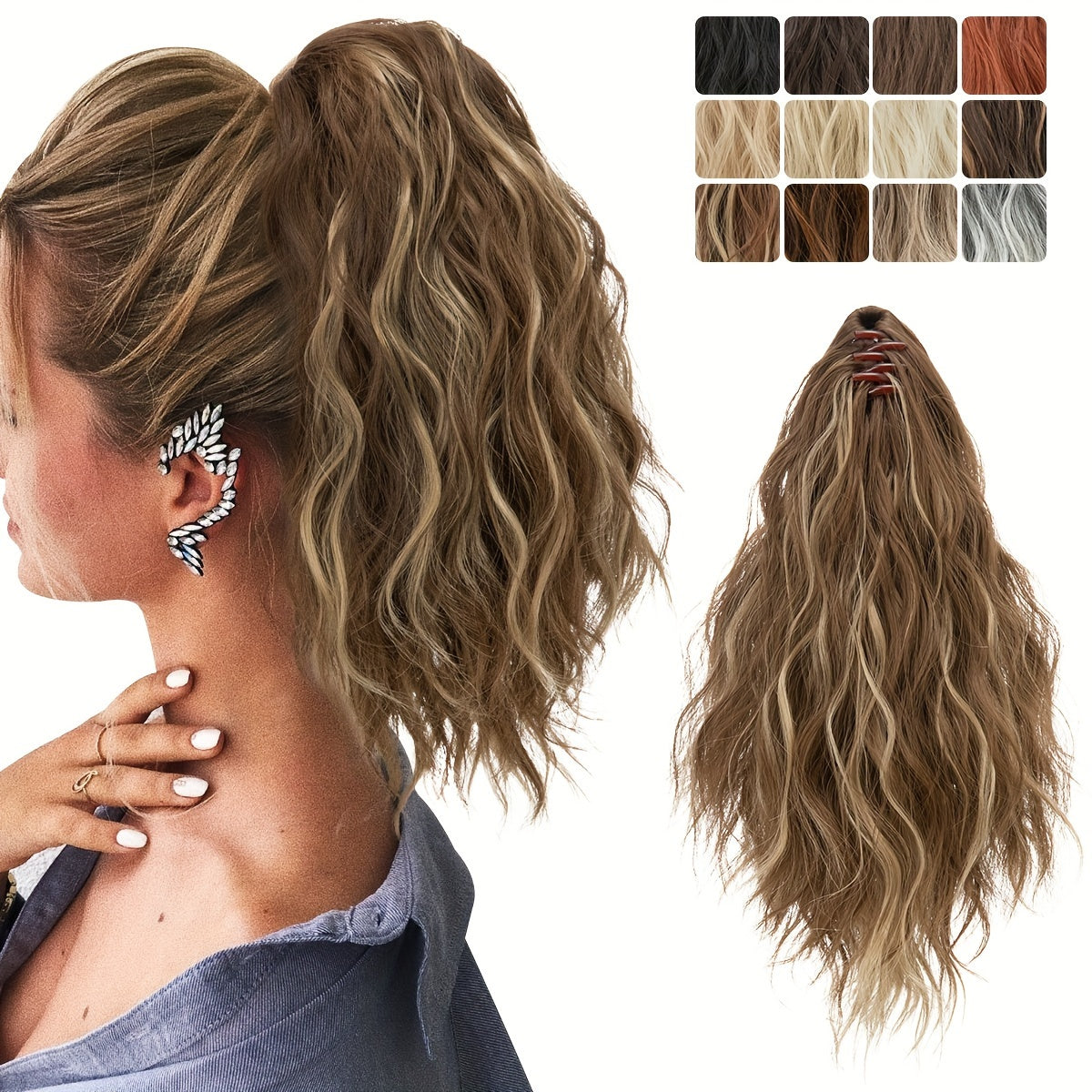 14in Curly Wavy Fluffy Ponytail Hairpiece Clip In