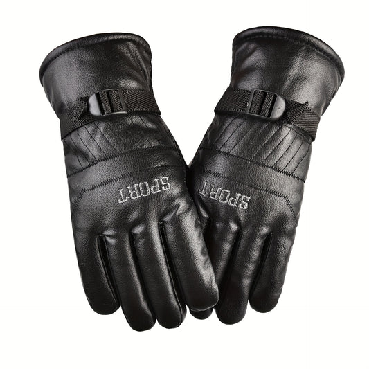 Velvet Warm Windproof Leather Riding Gloves Motorcycle Riding