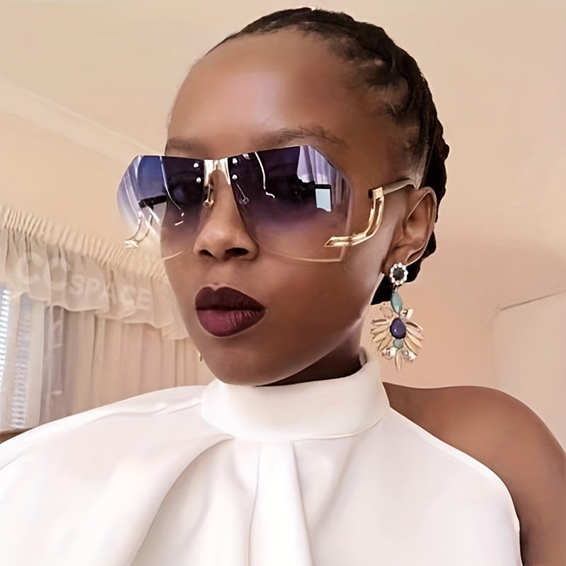 Y2K Geometric Rimless Sunglasses Rivet Ombre UV400 Sun Shades