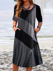 Women's Plus Gingham Print Short Sleeve Dress with Pockets