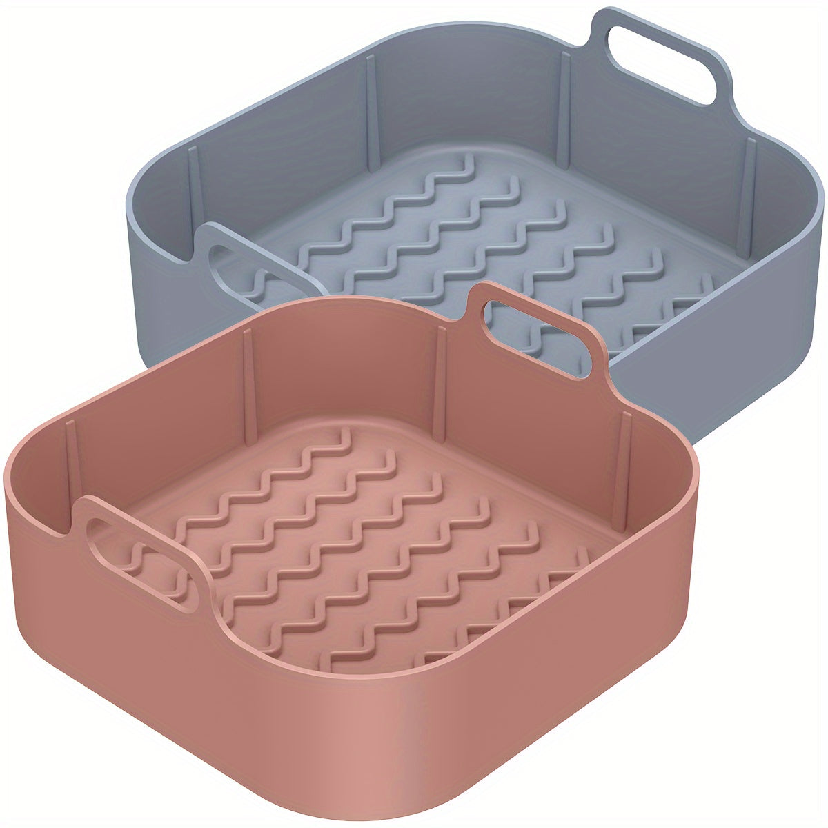 2pcs Air Fryer Silicone Pot With Handle Reusable Liner Heat Resistant Basket