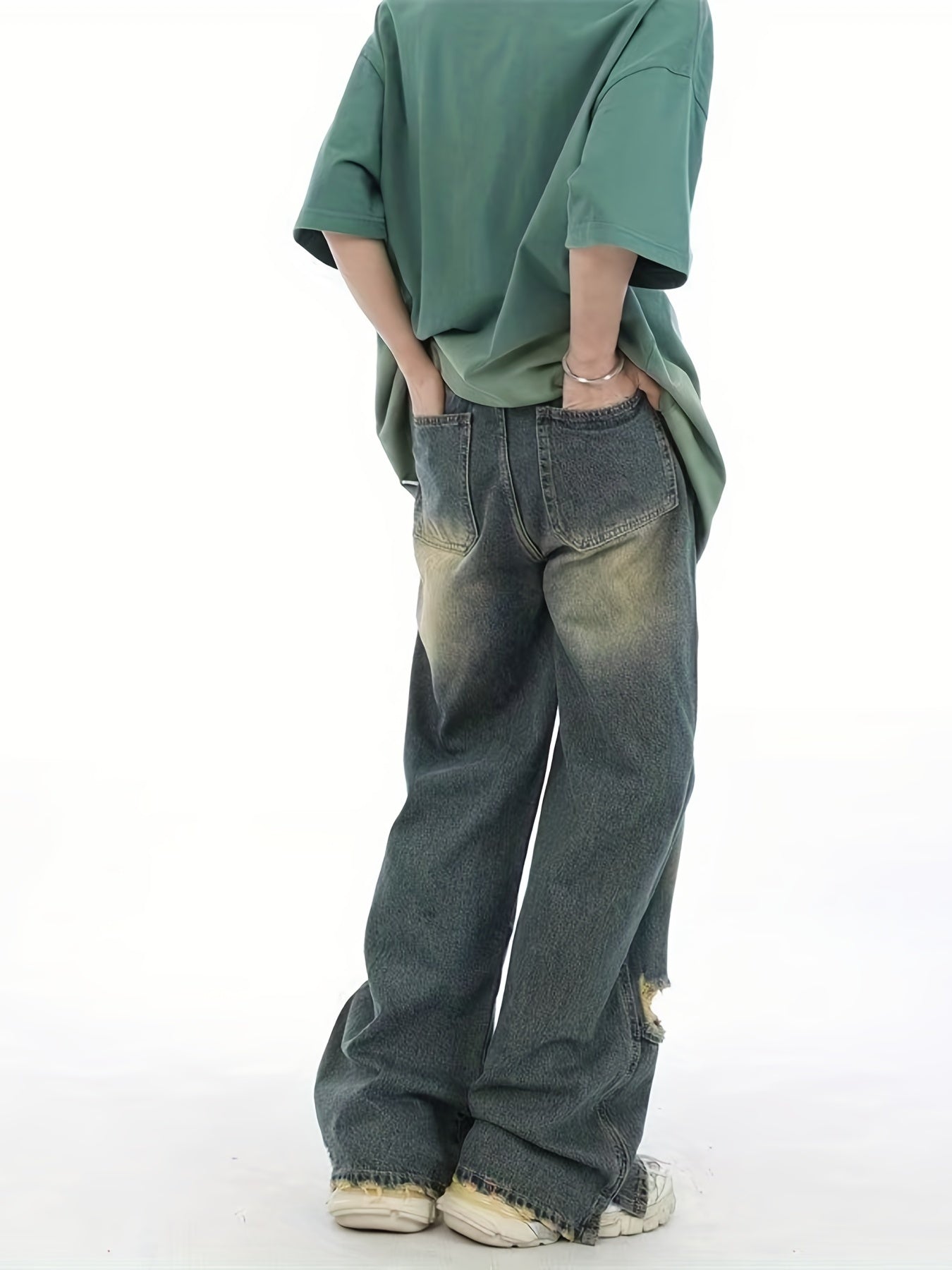 Men's Hip Hop Wide Leg Distressed Denim Pants