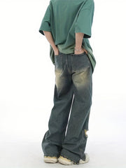 Men's Hip Hop Wide Leg Distressed Denim Pants