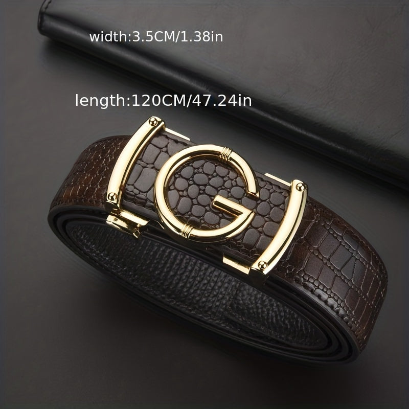 Crocodile Pattern Leather Belt Cowhide Belt Sliding Buckle