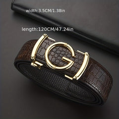 Crocodile Pattern Leather Belt Cowhide Belt Sliding Buckle