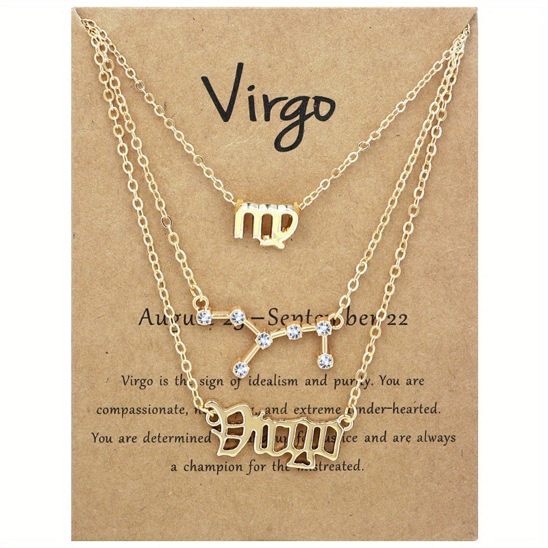 Golden 12 Zodiac Symbols Star Map Pendant Necklace Set