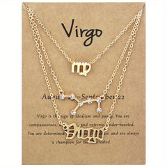 Golden 12 Zodiac Symbols Star Map Pendant Necklace Set