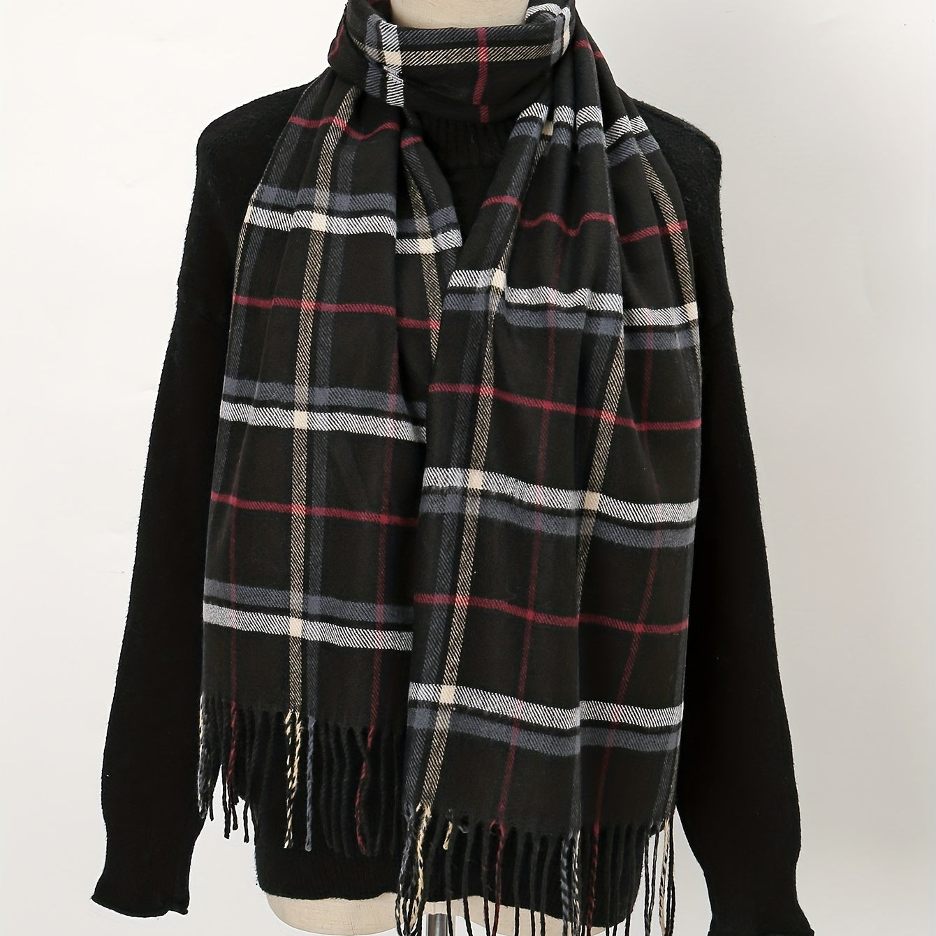 Plaid Tassel Scarf Windproof Shawl Outdoor Sunscreen Head Wrap