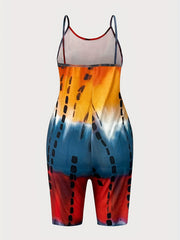 Tie Dye Dual Pockets Romper Jumpsuit Casual Sleeveless Comfy