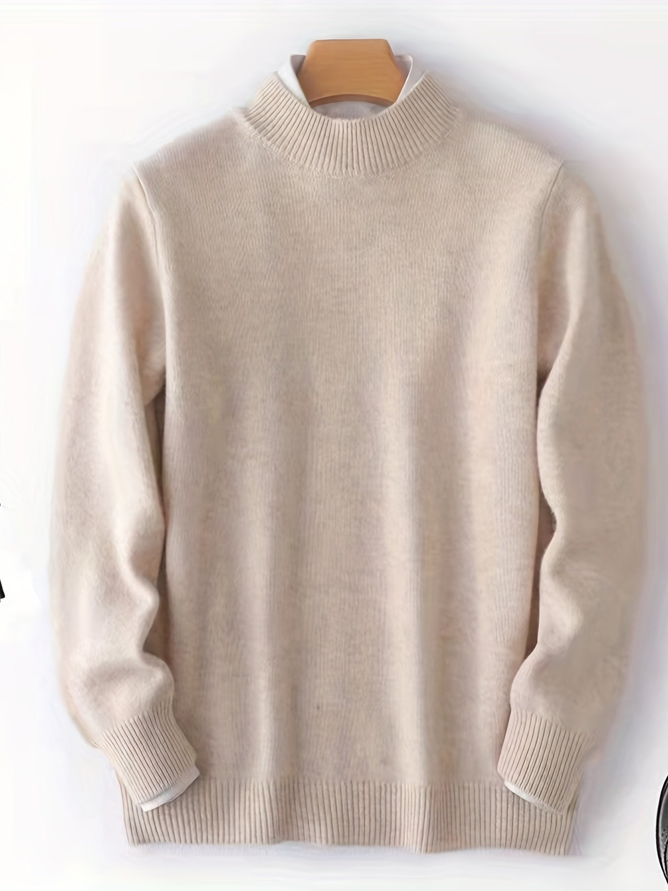 Men's Casual High Neck Knitted Sweater, Warm Wool Long Sleeve Pullover