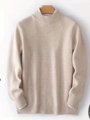 Men's Casual High Neck Knitted Sweater, Warm Wool Long Sleeve Pullover