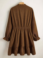  Solid Corduroy Flounce Button Up A line Mini Dress