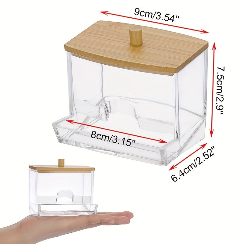 Acrylic Q Tip Dispenser with Bamboo Lid for Bathroom