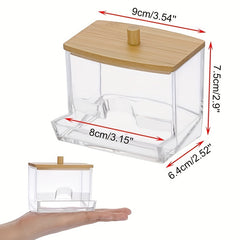 Acrylic Q Tip Dispenser with Bamboo Lid for Bathroom