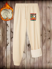 Women's Plus Letter & Chicken Print Fleece Harem Pants