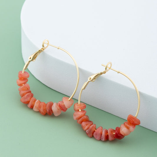 Red Coral Acrylic Round Earrings 14K Plated