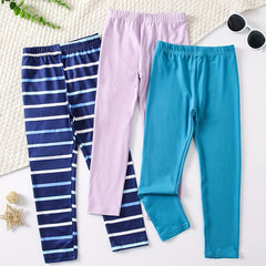 3pcs Girls' Stretch Legging Pants Plain Colors Stripe Print