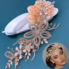 Sparkling Wedding Headpiece with Beaded Floral Arch & Sheer Panel