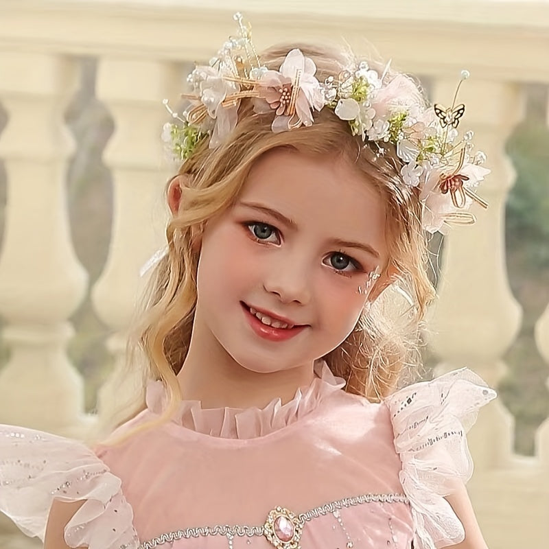Girls Flower Headdress Hair Accessories Bracelet - Gift For Kids