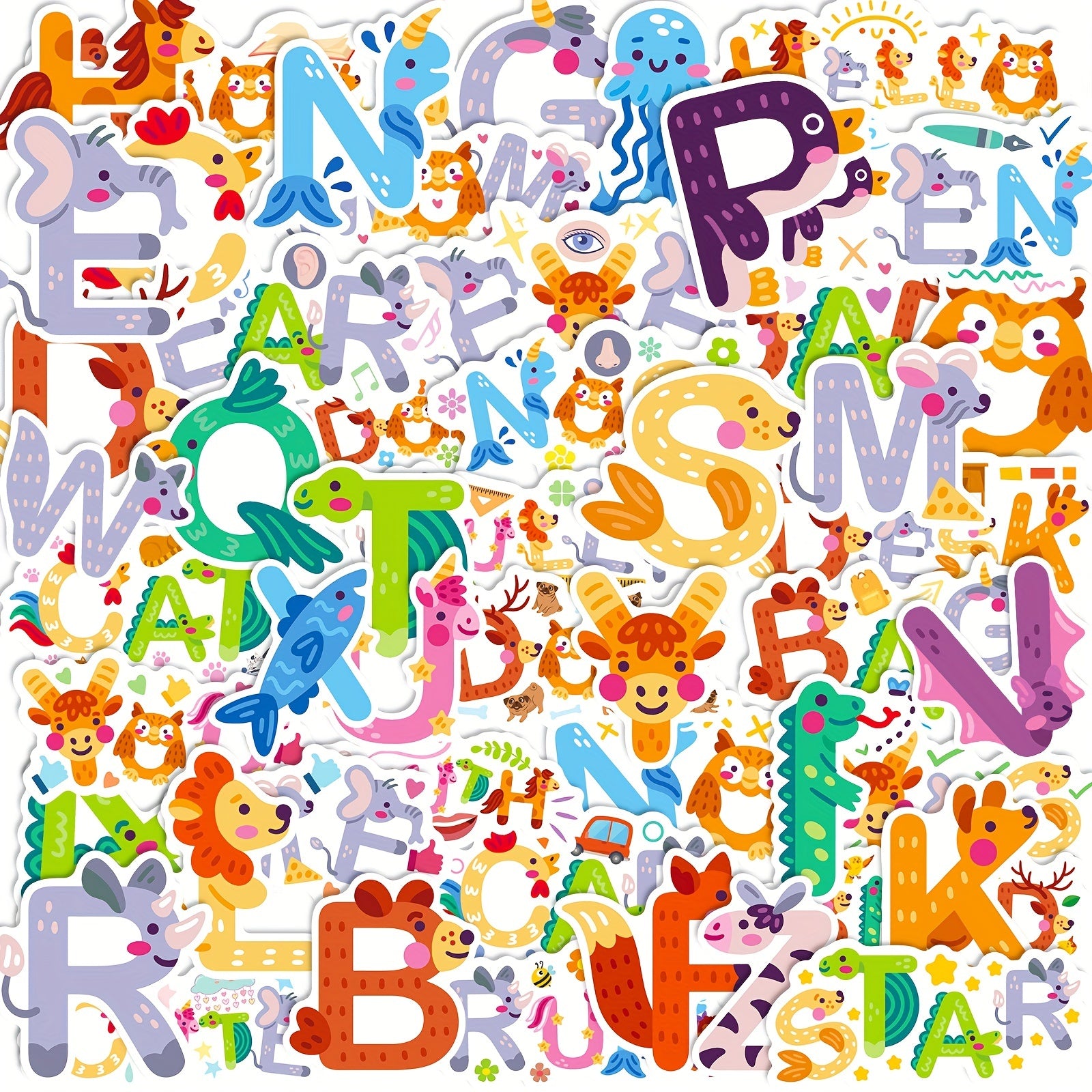 50pcs Number Letter Animal Stickers Educational Doodle Stickers