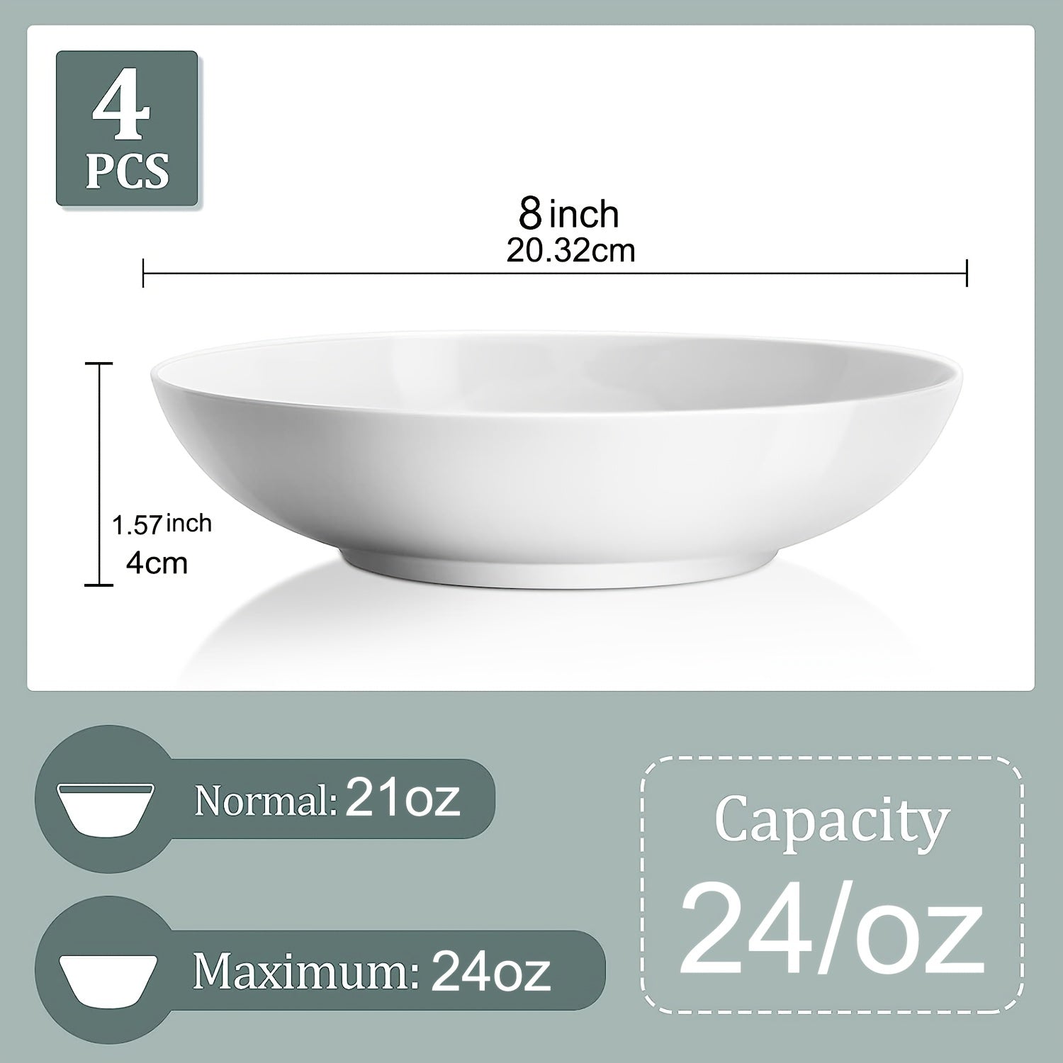 4pcs 24oz Porcelain Pasta Bowls Microwave & Dishwasher Safe