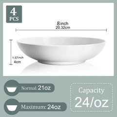 4pcs 24oz Porcelain Pasta Bowls Microwave & Dishwasher Safe