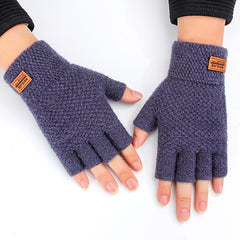 2pcs Men's Knit Thermal Fingerless Gloves Set